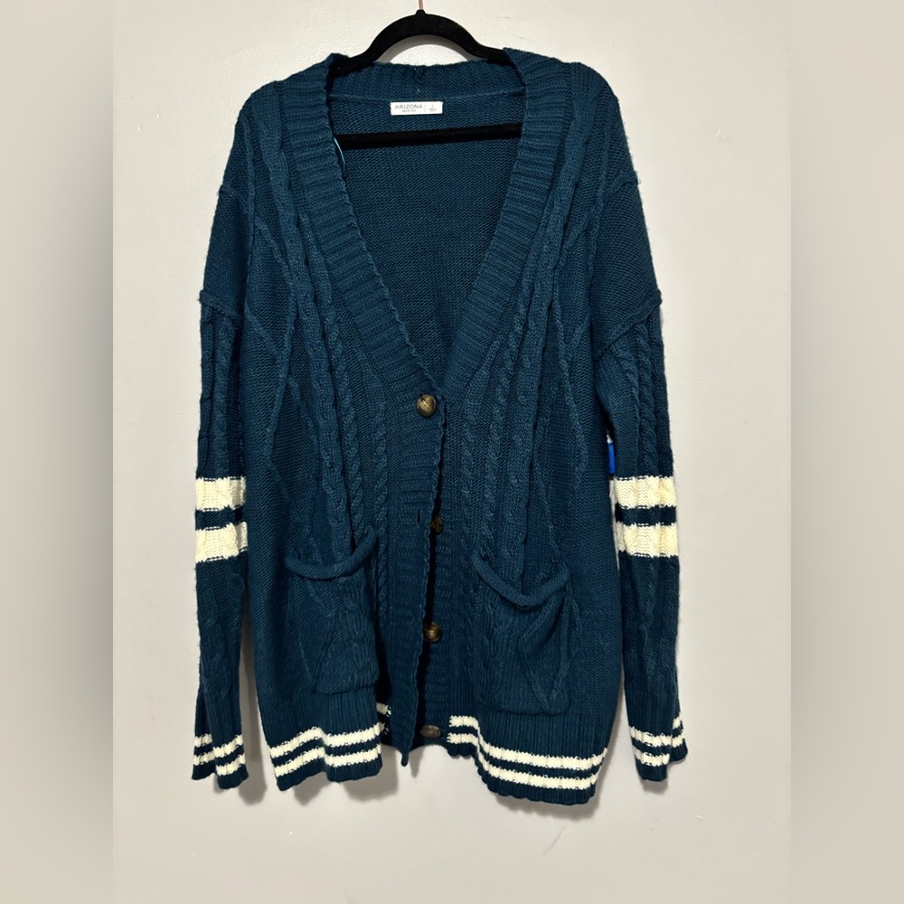 Arizona Jean Company Teal Cardigan with White Stripes